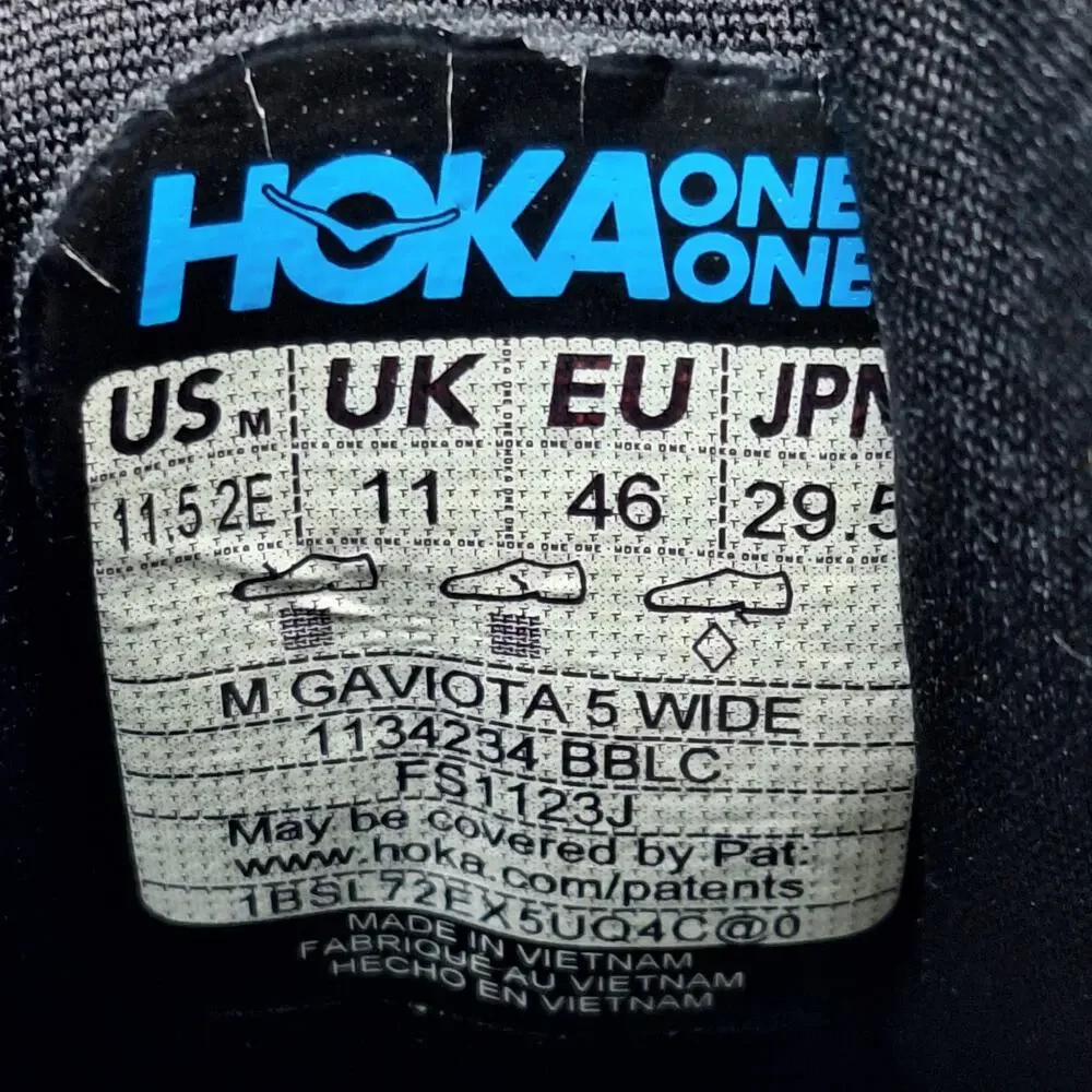 Hoka One One Gaviota 5 Wide Mens 11.5 2E Triple Black 1134234 BBLC Running Shoes